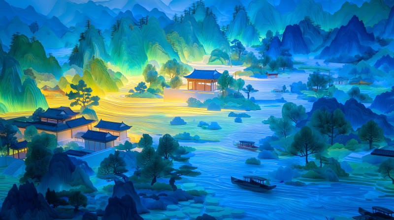 山水之间东方建筑风景-图片