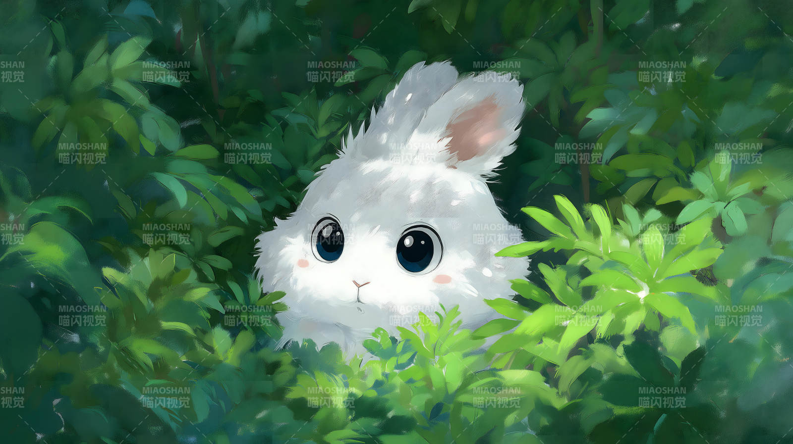 兔子躲在綠葉中-圖片