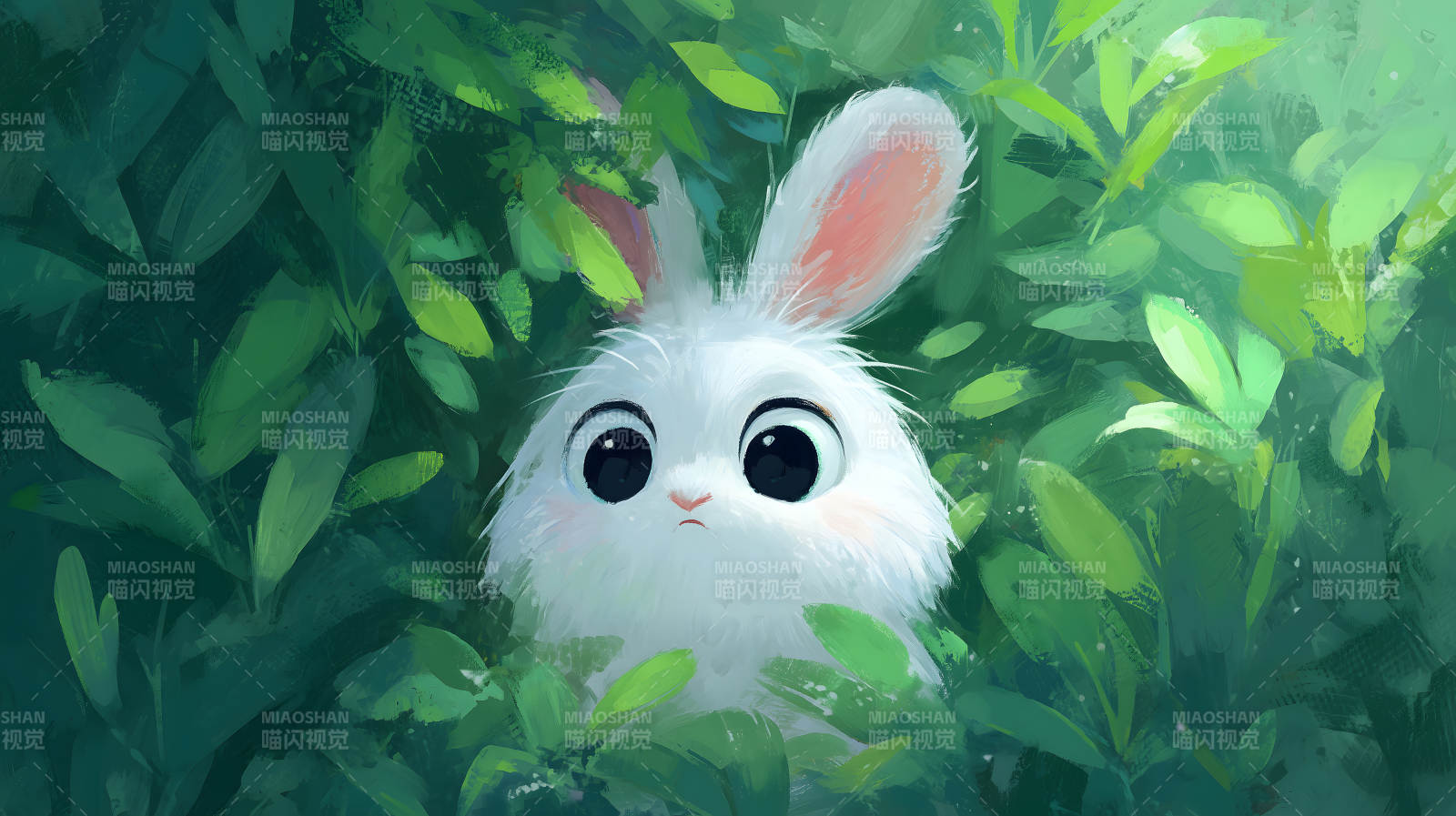 兔寶寶在綠植中-圖片