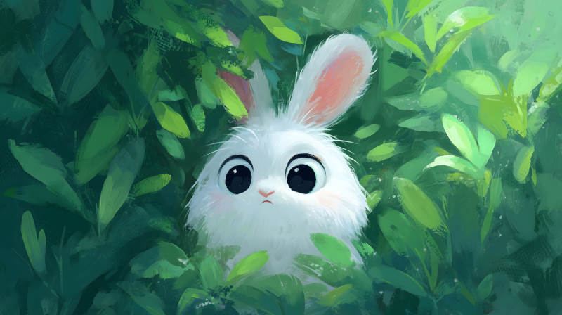 兔寶寶在綠植中-圖片