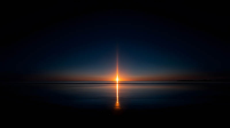 海面夕陽光束夜空-圖片