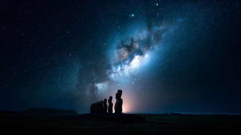 星空下的巨石雕像-圖片