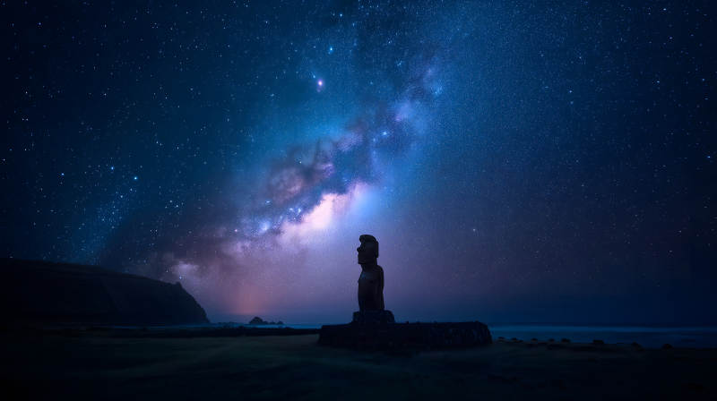 星空下的巨石雕像-圖片