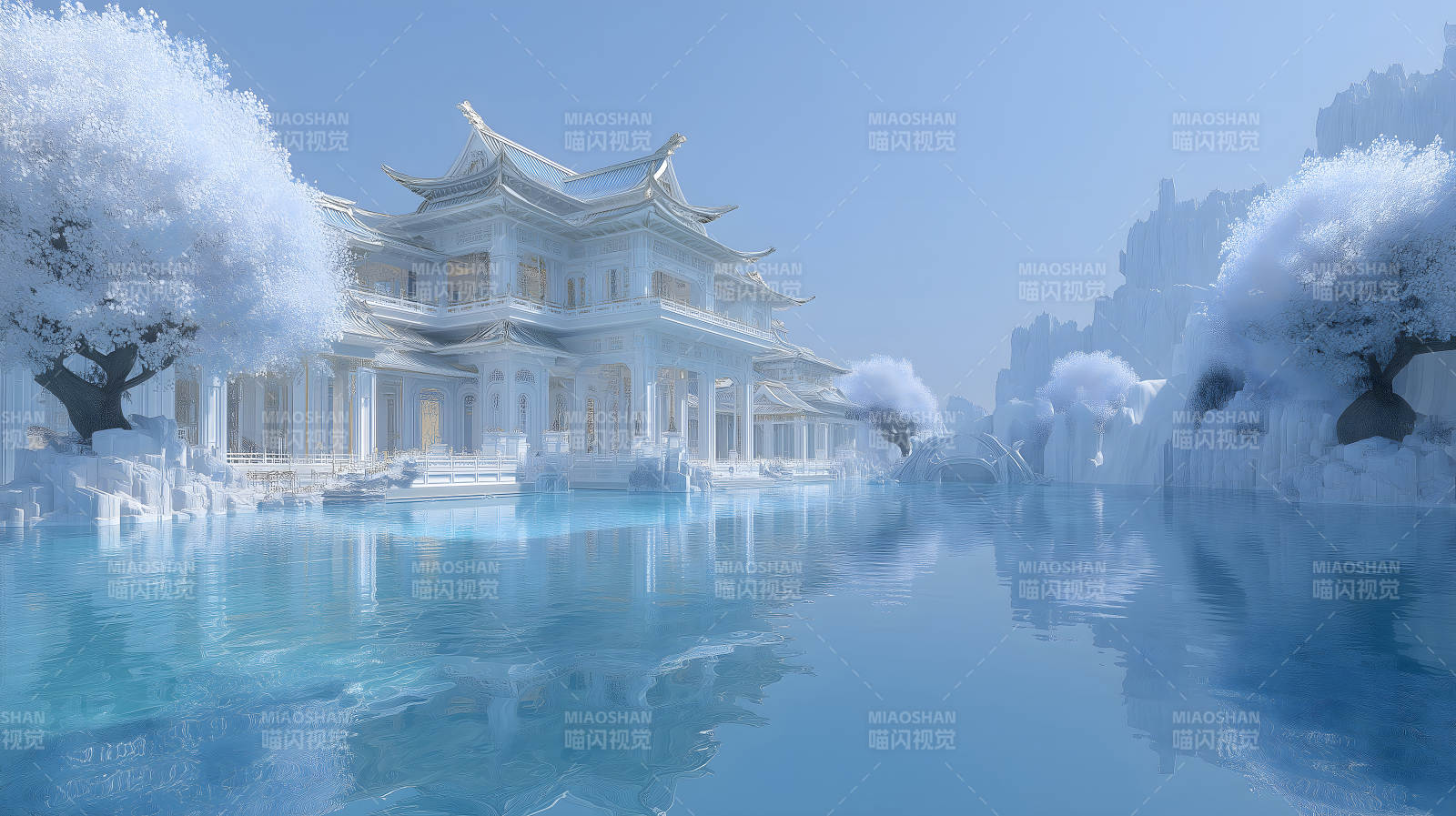 雪域宫殿水面仙境-图片