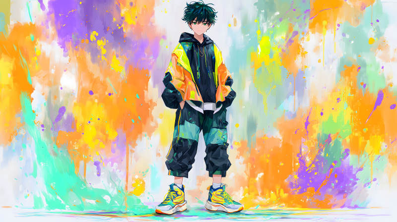 动漫少年炫彩涂鸦-图片