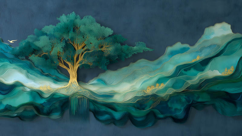 树木山水风景画-图片