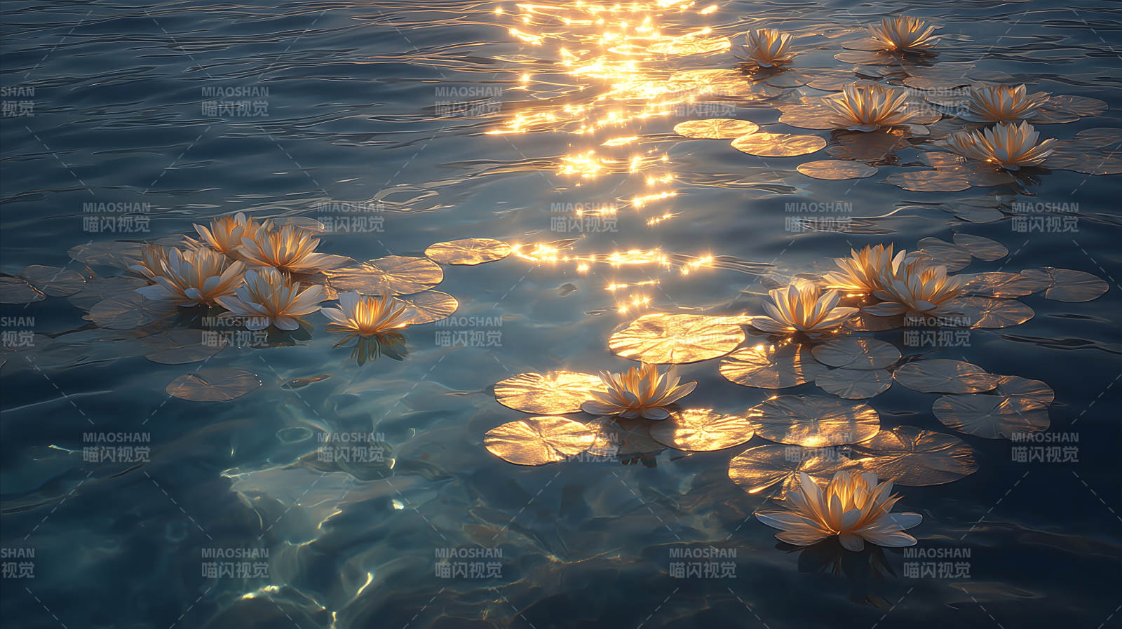 水面莲花光影-图片