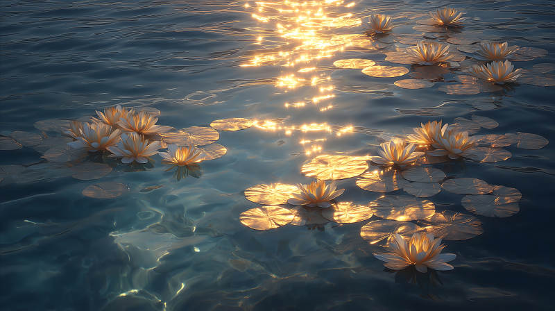 水面莲花光影-图片