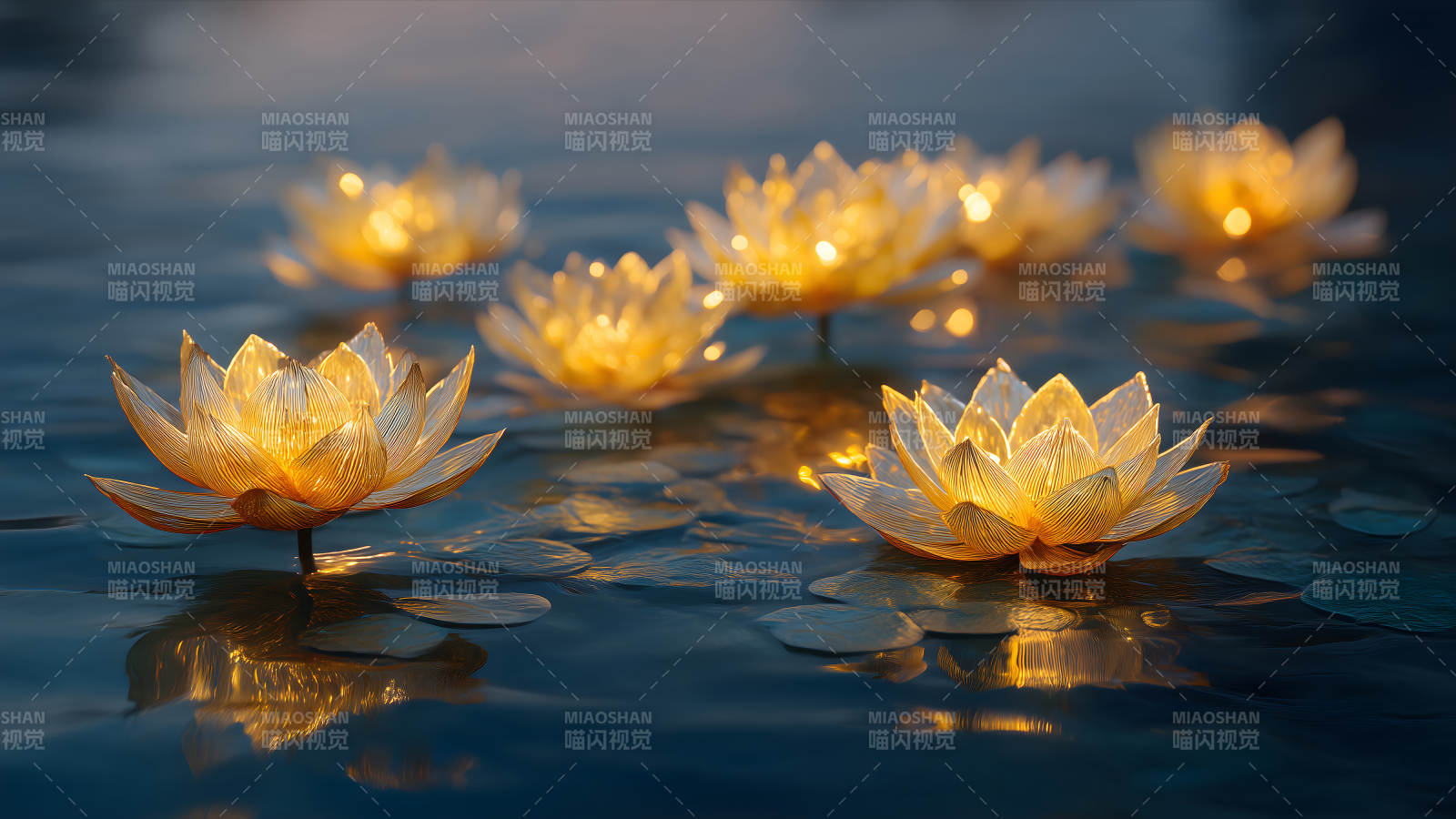 莲花灯光水面之美图片