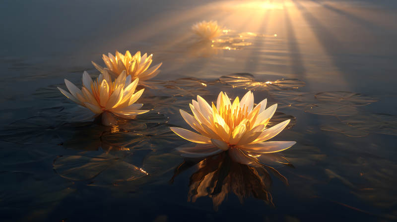 水面莲花阳光洒照-图片