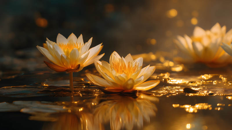 金莲映水静谧光影-图片