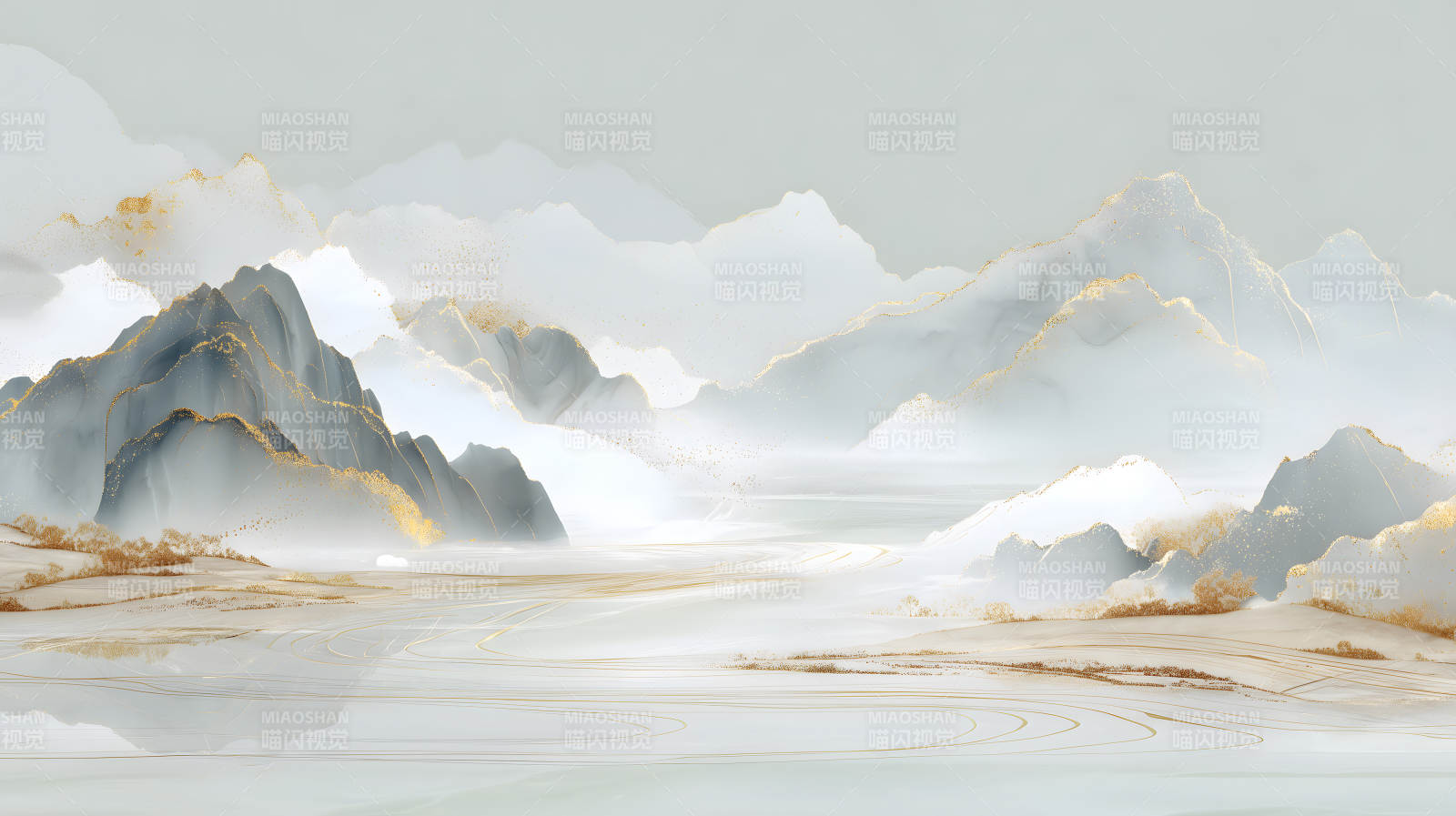 山水画意境金光闪耀-图片