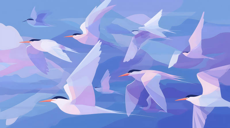 鸟群飞翔的艺术画作-图片