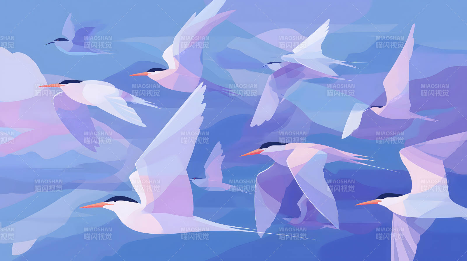 鸟群飞翔的艺术画作-图片