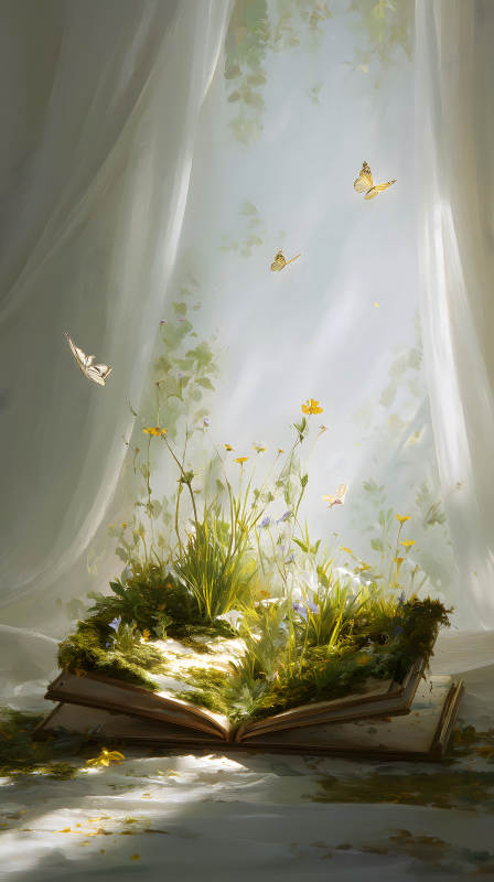 书本花园蝴蝶飞舞-图片