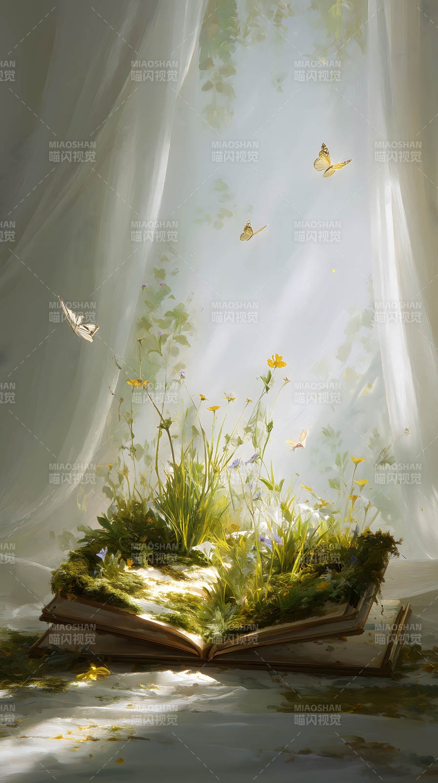 书本花园蝴蝶飞舞图片