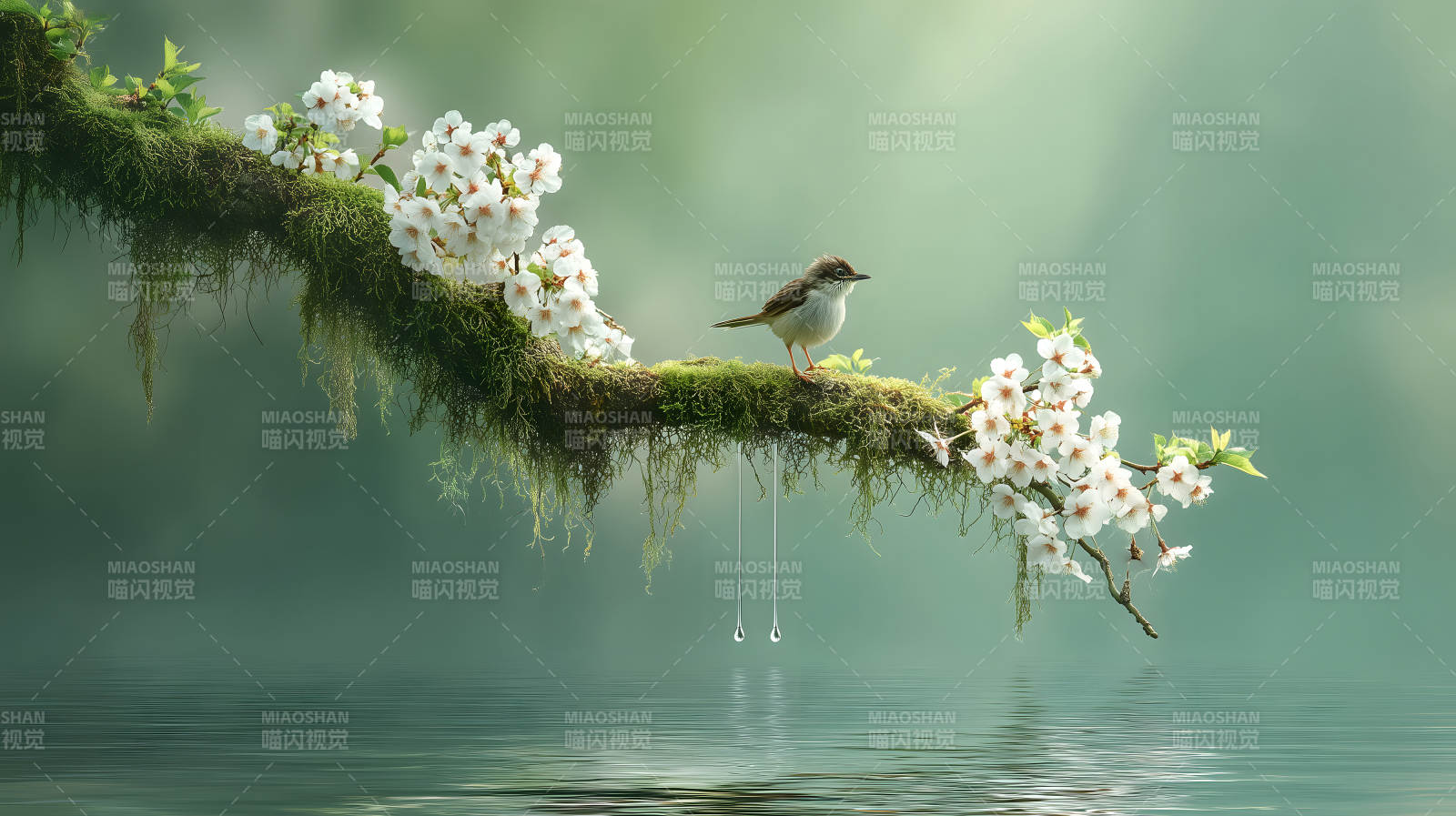 鸟儿栖息花枝-图片