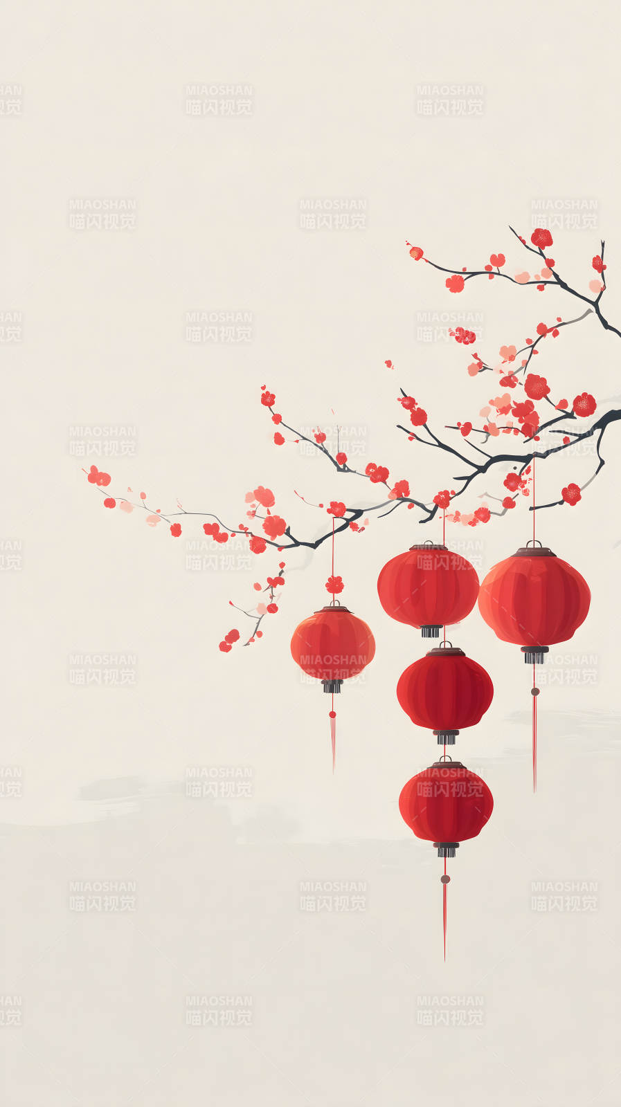 紅燈籠與梅花-圖片