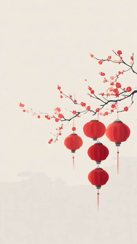 紅燈籠與梅花-圖片