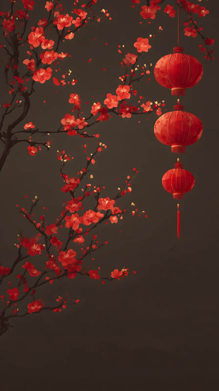 紅梅映燈籠-圖片