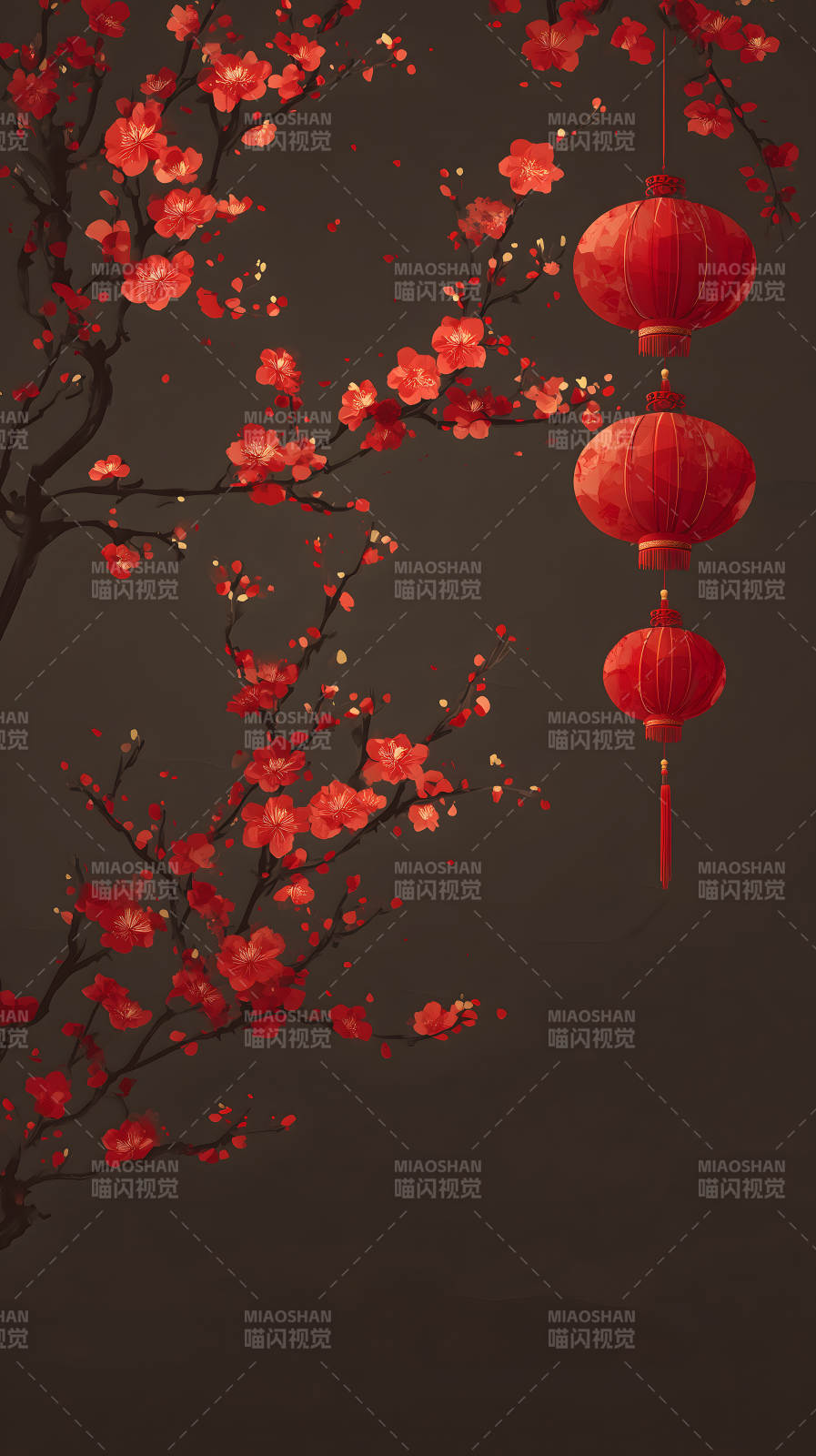 红梅映灯笼图片