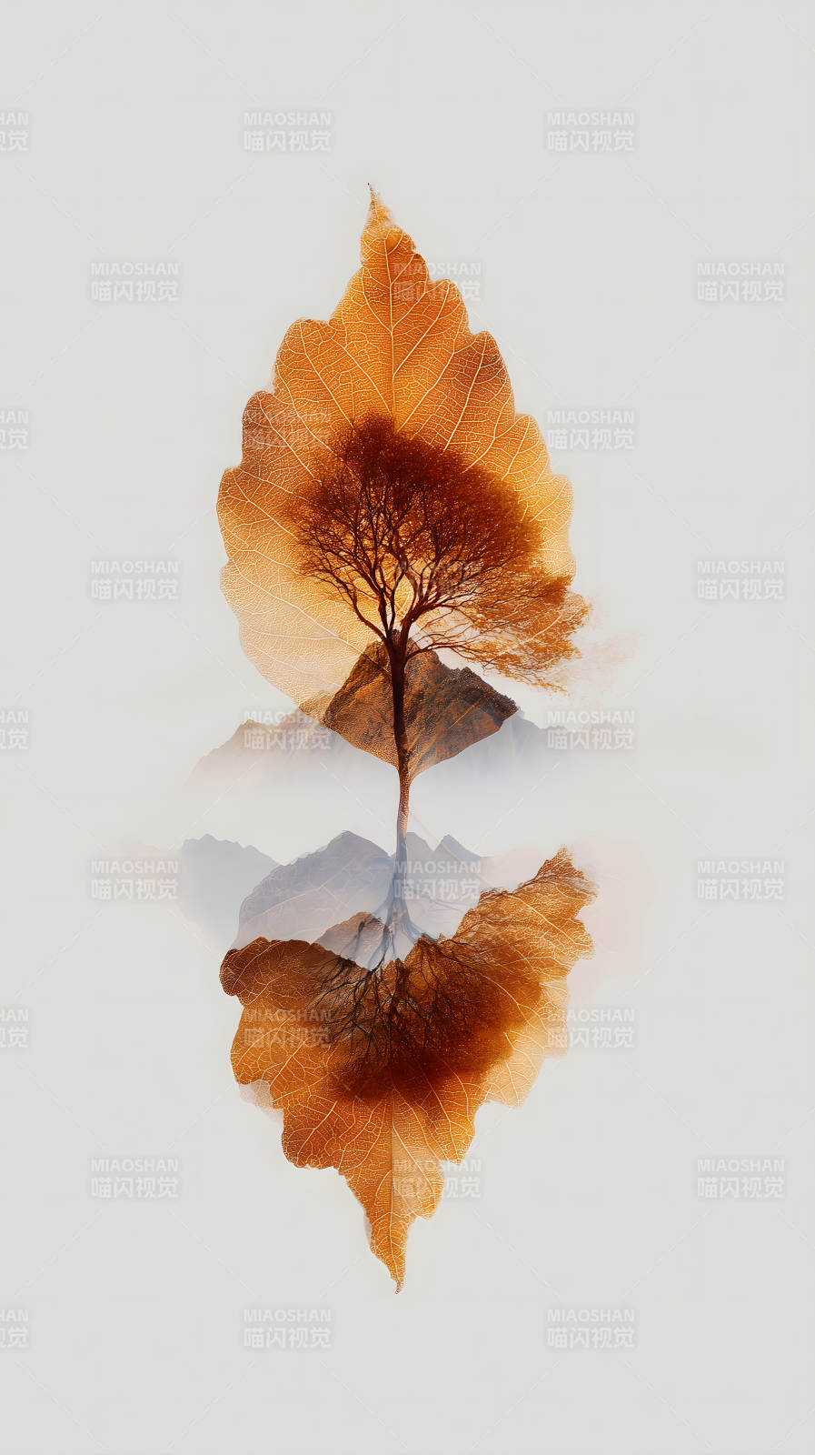 树叶山水意境图片