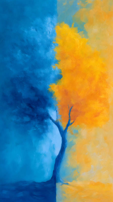蓝黄树的艺术画-图片