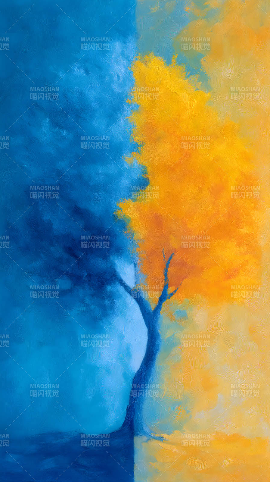 蓝黄树的艺术画-图片