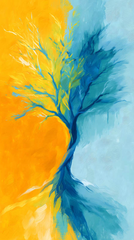 色彩对比树木质画图片