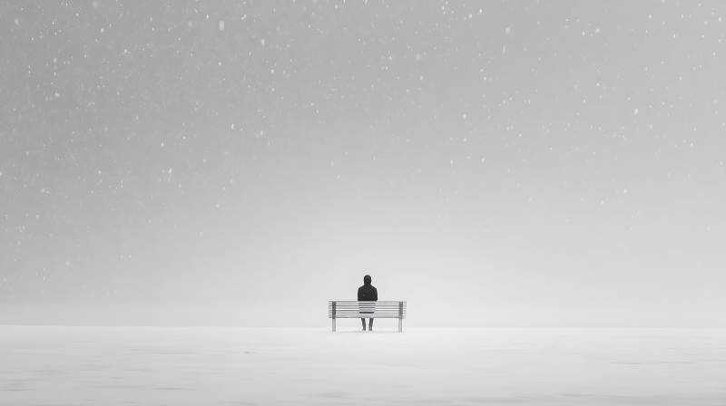 雪中孤影靜謐氛圍-圖片