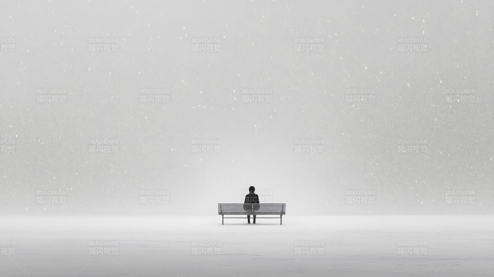 雪地孤寂沉思人-圖片