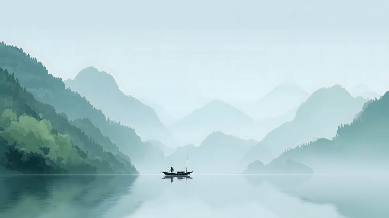 山水之间小舟静谧-图片