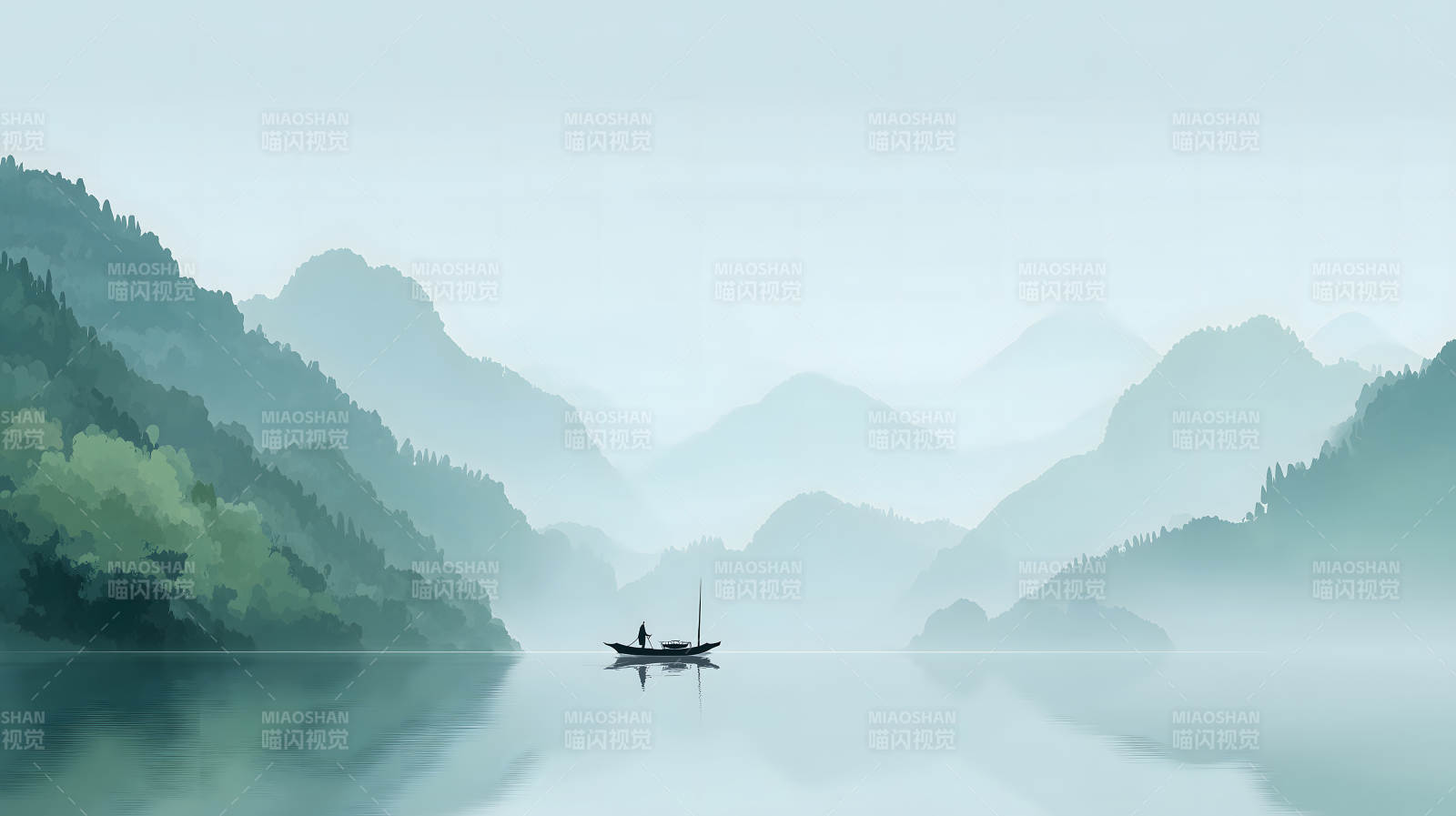 山水之间小舟静谧-图片