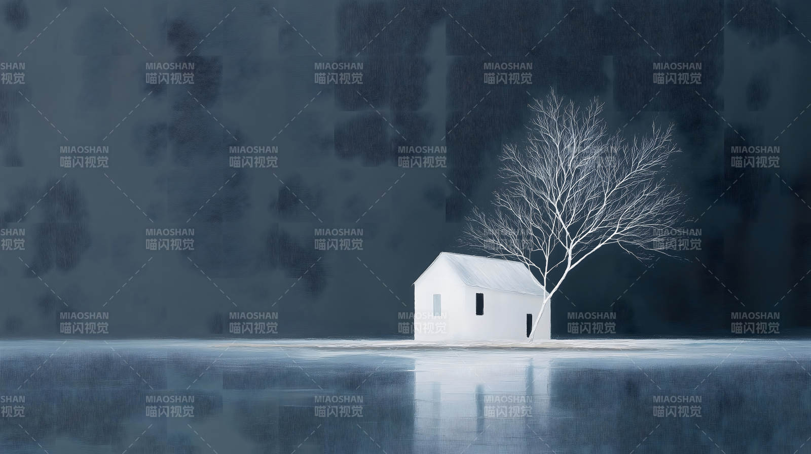 孤寂小屋寒冬景象-图片