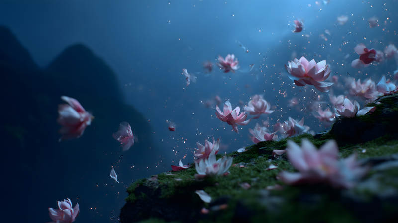 粉色莲花夜空-图片