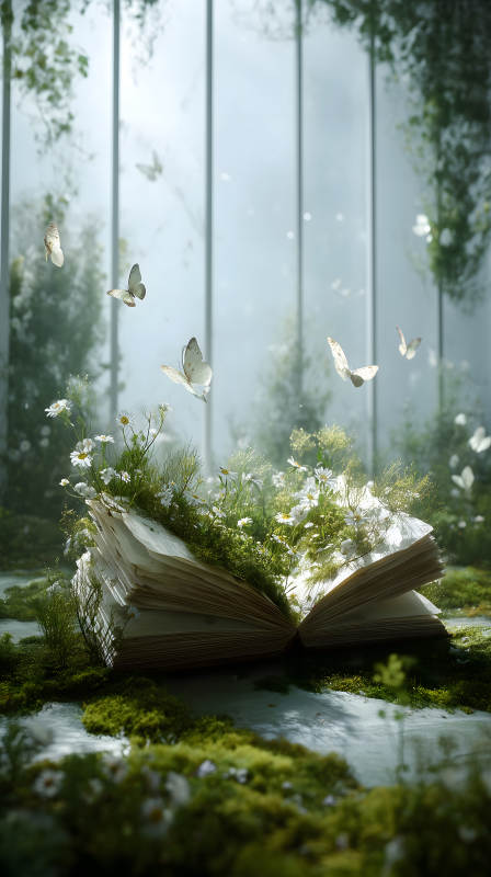 书本花园蝴蝶飞舞-图片