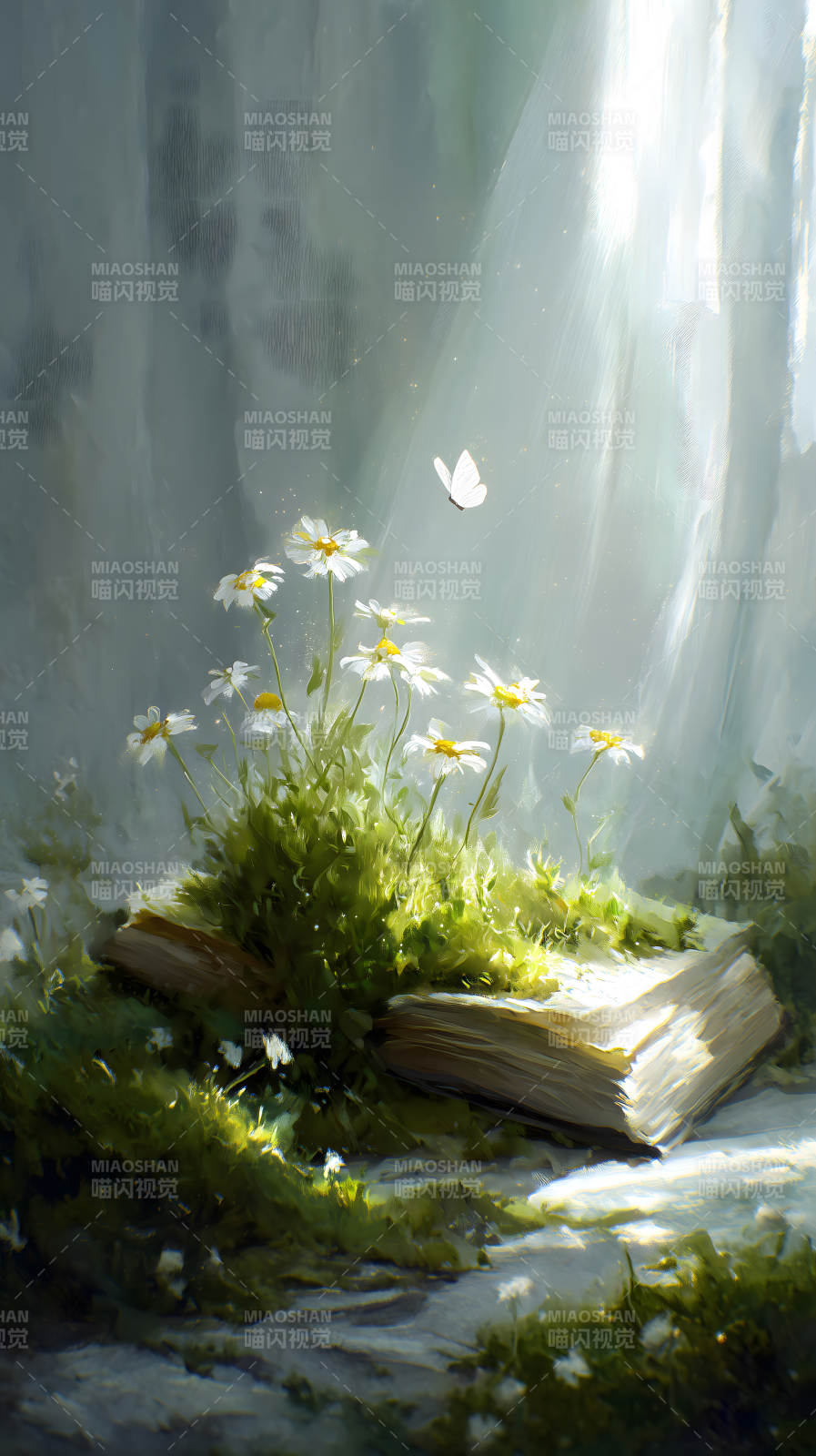 书与花的美好意境图片