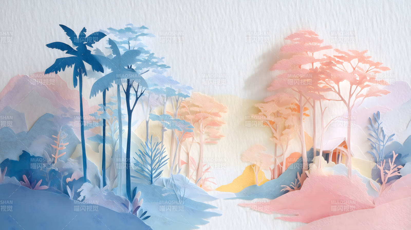紙藝風景畫夢幻色彩-圖片