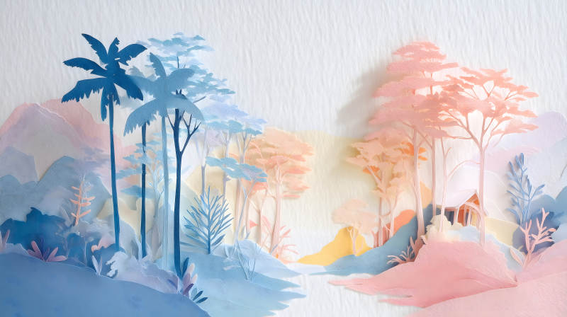 紙藝風景畫夢幻色彩-圖片