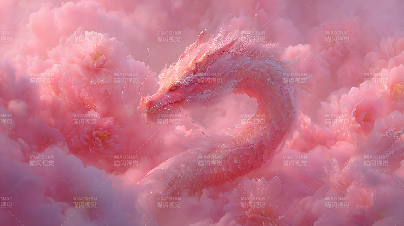 粉色巨龍翱翔云海-圖片