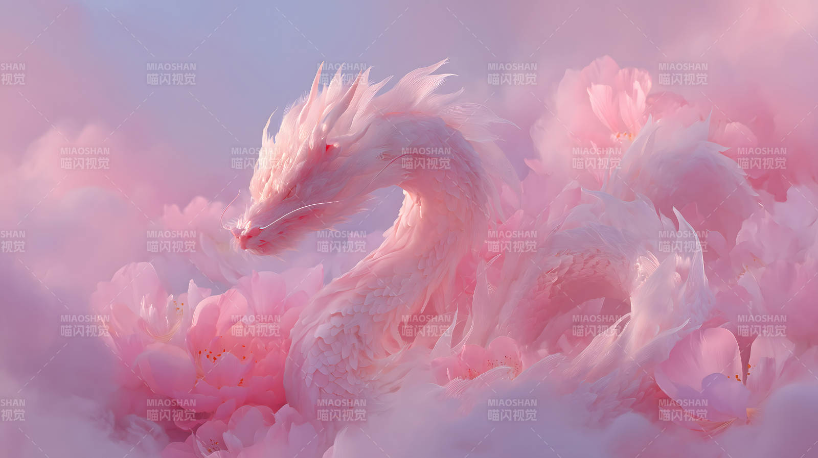 粉色祥云與龍-圖片