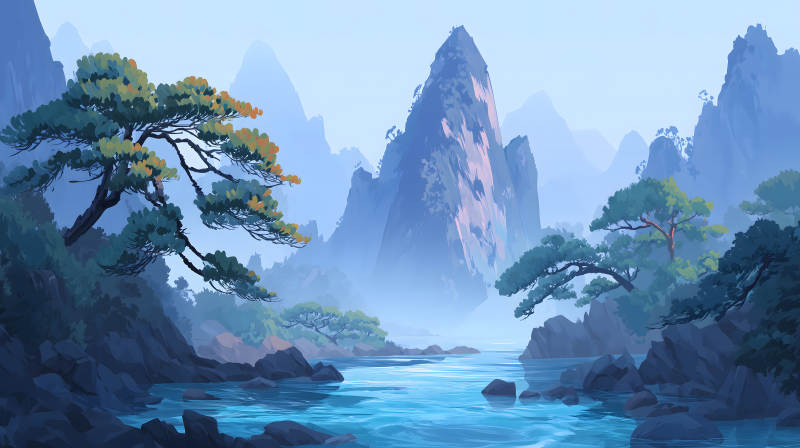 山水之间幽静风景-图片