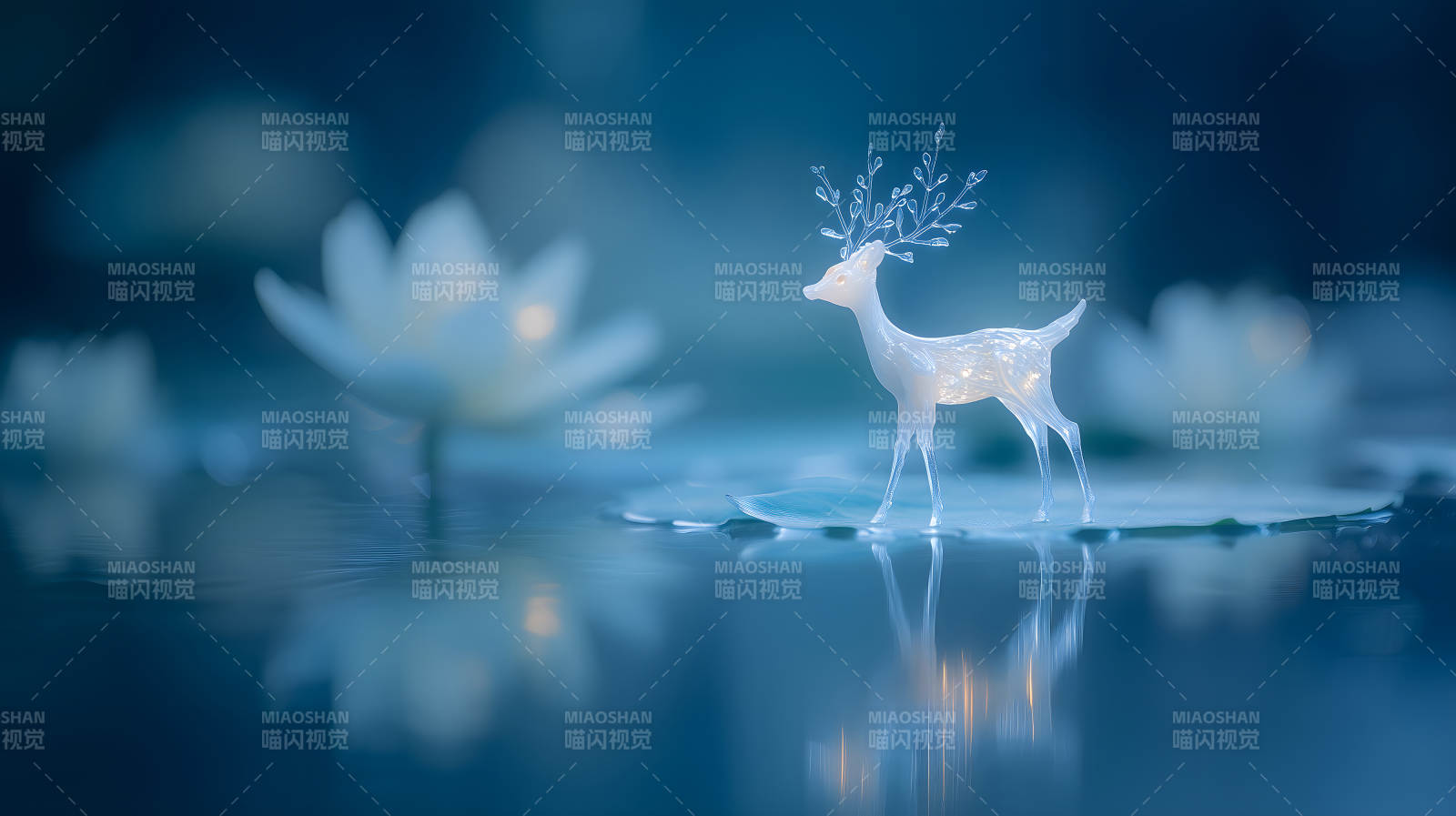 水面上的发光麋鹿-图片