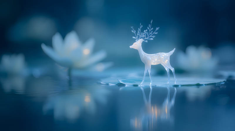 水面上的发光麋鹿-图片