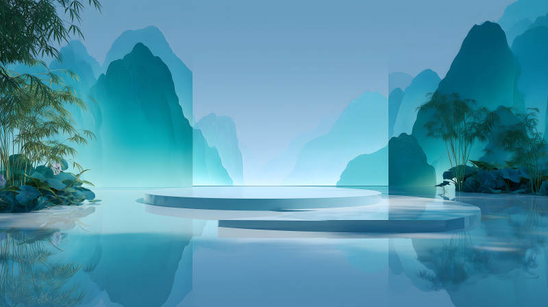 水景舞台山峦背景-图片