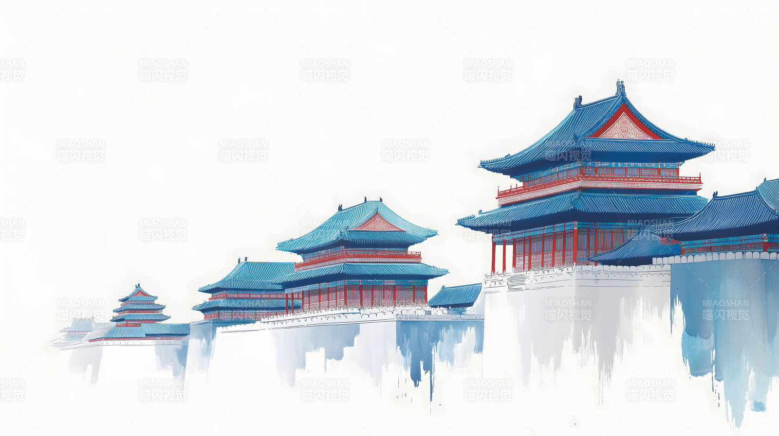 古建筑群蓝红相衬-图片