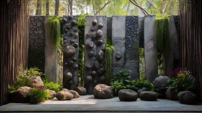 石頭綠植墻壁裝飾-圖片