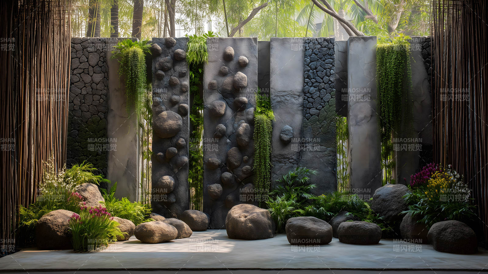 石頭綠植墻壁裝飾-圖片