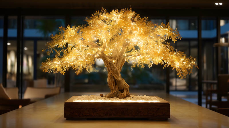 金色树灯温馨装饰-图片