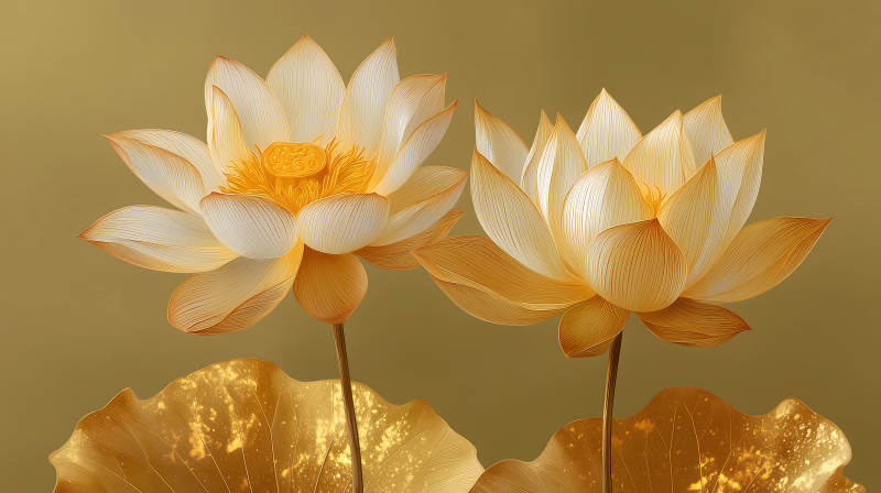 金色莲花绽放美丽-图片